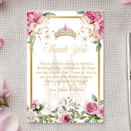 Pink Gold Fairytale Princess Crown Thank You Cards