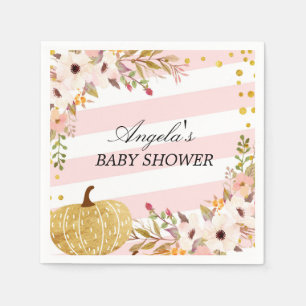 Pink Gold Fall Pumpkin Cocktail Paper Napkins