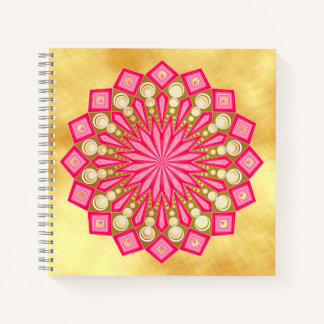 Pink Gold Fantasy Mandala on Soft Gold Background Notebook