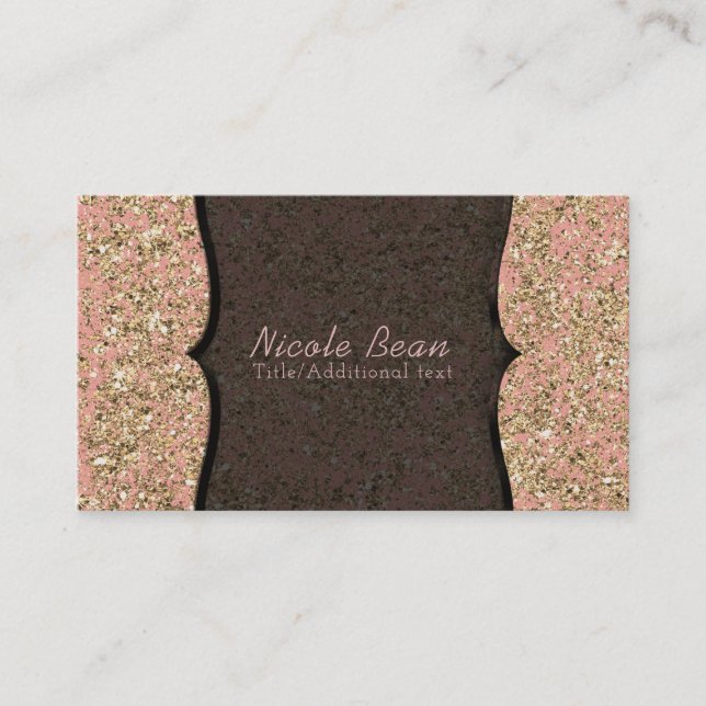 Pink & Gold Faux Glitter Black Glamour Chic Business Card (Front)