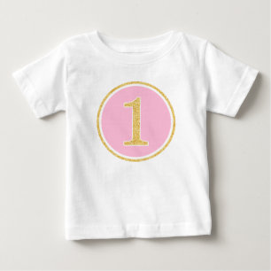 Pink Gold Faux Glitter Circle 1st Birthday Baby T-Shirt
