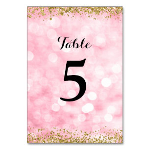 Pink Gold Faux Glitter Lights Table Number