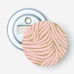 Pink Gold Faux Glitter Zebra Print Bottle Opener