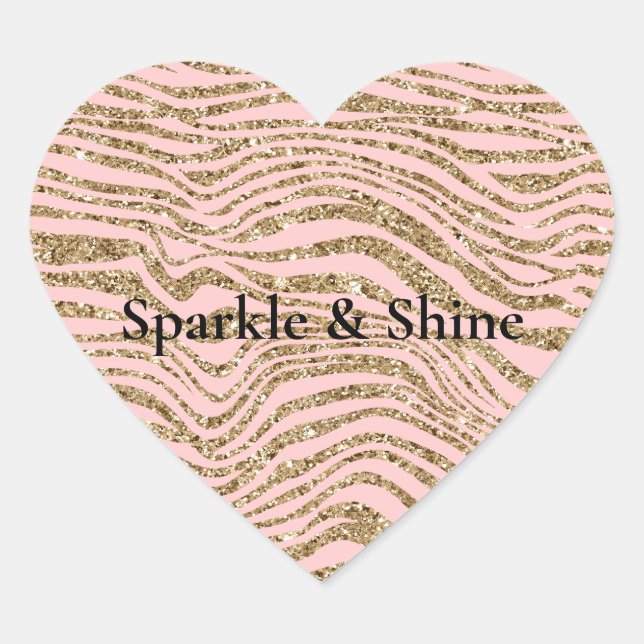 Pink Gold Faux Glitter Zebra Print Heart Sticker (Front)