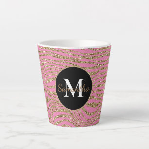 Pink Gold Faux Glitter Zebra Print Latte Mug