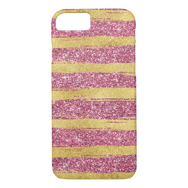 Pink Gold Faux Glittery Stripes Case-Mate iPhone Case (Back)