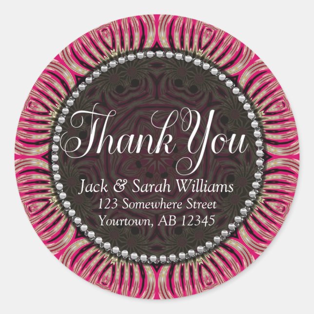 Pink Gold Favour Tag Thank You Sticker (Front)