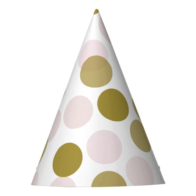 Pink & Gold Festive Polka Dots Confetti Party Hat (Front)
