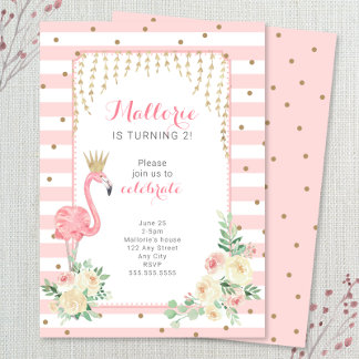 Pink Gold Flamingo birthday party invitation