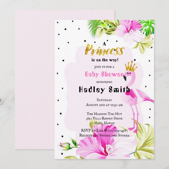 Pink Gold Flamingo Princess Baby Shower Invitation (Front/Back)