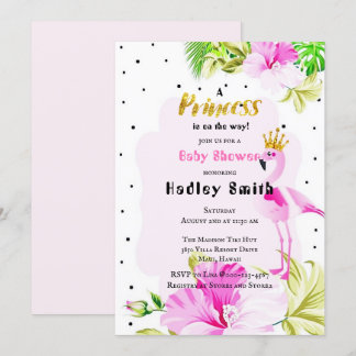 Pink Gold Flamingo Princess Baby Shower Invitation