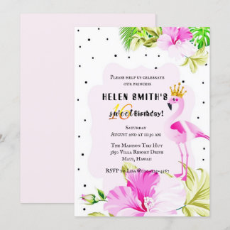 Pink Gold Flamingo Princess Tropic Sweet 16 Invitation