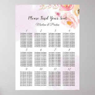 Pink & Gold Floral 12 Tables Wedding Seating Chart