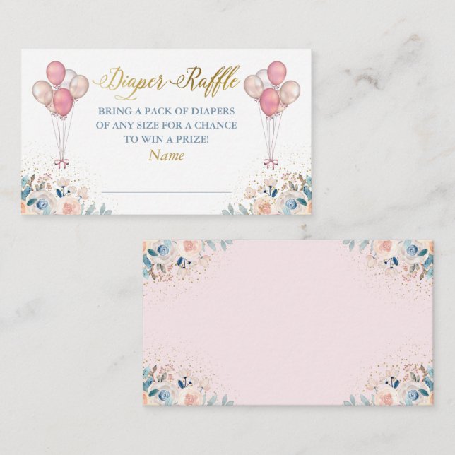 Pink Gold Floral Baby Shower Diaper Raffle Tickets Enclosure Card (Front/Back)