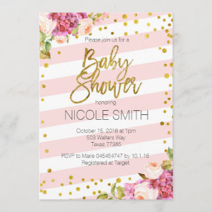 Pink Gold Floral baby shower invitation