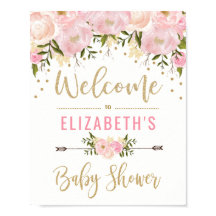 Pink & Gold Floral Baby Shower Welcome Sign Decor