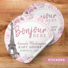 Pink Gold Floral Bonjour Bebe Baby Shower