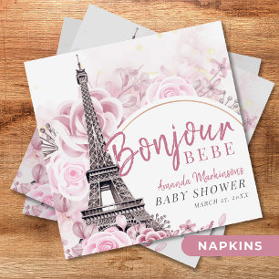 Pink Gold Floral Bonjour Bebe Baby Shower Napkin