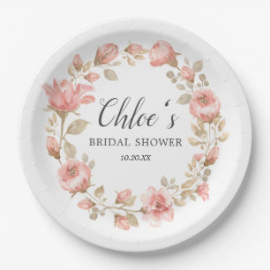 Pink Gold Floral Bridal Shower Paper Plate