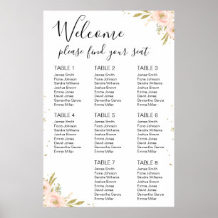 Pink Gold Floral Bridal shower seating arrangement Poster