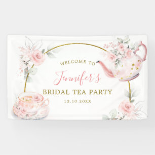 Pink Gold Floral Bridal Shower Tea Party Large Banner