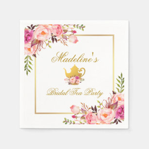 Pink Gold Floral Bridal Shower Tea Party Napkin