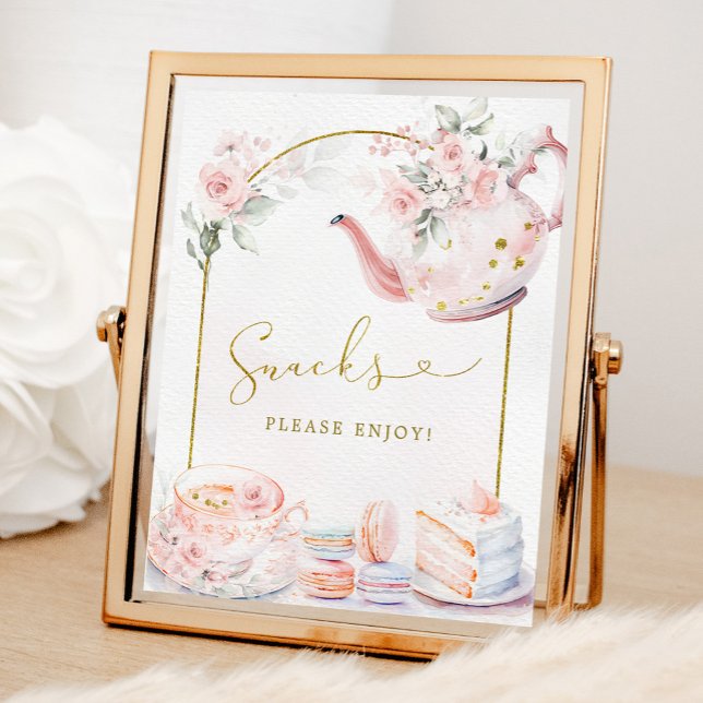 Pink Gold Floral Bridal Shower Tea Party Snacks Poster (Creator Uploaded)