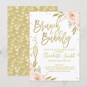 Pink Gold Floral Brunch Bridal Shower Invitation