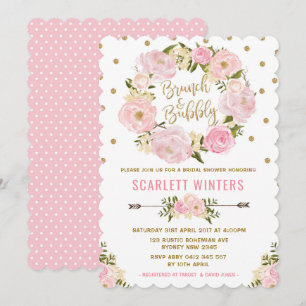 Pink Gold Floral Brunch & Bubbly Shower Invitation