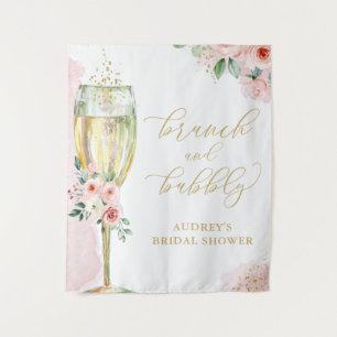 Pink Gold Floral/Champagne Glass Brunch Backdrop Tapestry