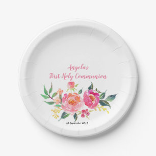 Pink Gold Floral Chic Party Paper Plates