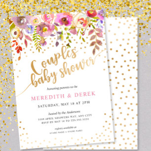 Pink Gold Floral Couples Baby Shower Invitation