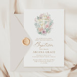 Pink Gold Floral Elegant Watercolor Cross Baptism Invitation<br><div class="desc">Pink Gold Floral Elegant Watercolor Cross Baptism Invitation features a beautiful pink and gold watercolor cross,  surrounded by pretty greenery and flowers.</div>