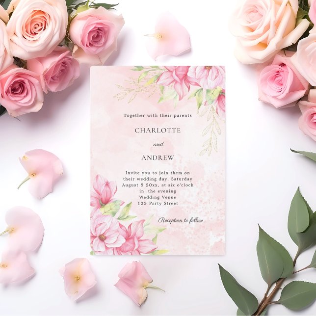 Pink gold floral elegant wedding invitation (Creator Uploaded)