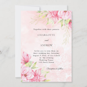 Pink gold floral elegant wedding invitation