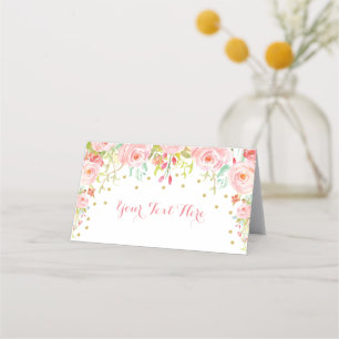 Pink Gold Floral Elephant Baby Shower Birthday Place Card