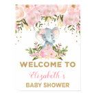 Pink Gold Floral Elephant Baby Shower Welcome Sign