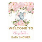 Pink Gold Floral Elephant Baby Shower Welcome Sign