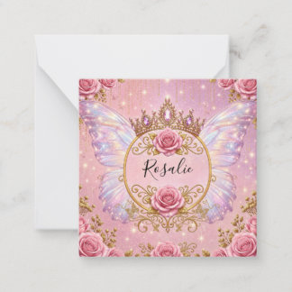 Pink & Gold Floral Fairy Princess Roses Butterfly Card