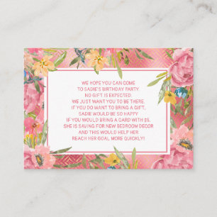 Pink Gold Floral Fiver 5 Dollar Birthday Party Enclosure Card
