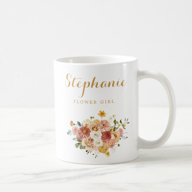 Pink Gold Floral Flower Girl Personalised Coffee Mug (Right)