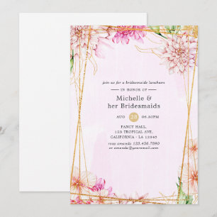 Pink & Gold Floral Geometric Bridesmaids Luncheon Invitation