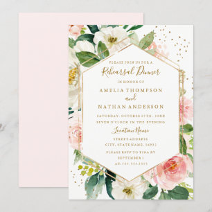 Pink Gold Floral Geometric Rehearsal Dinner Invitation