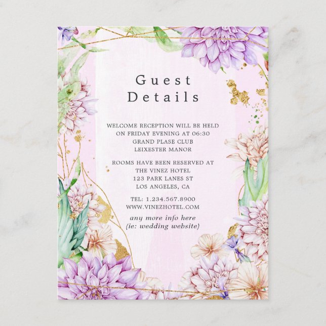Pink & Gold Floral Geometric Wedding Guest Details Enclosure Card (Front)