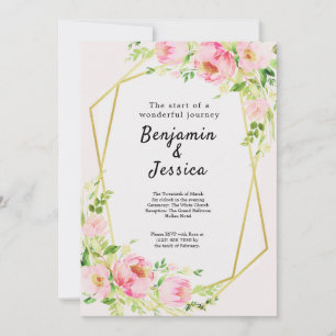 Pink & Gold Floral Geometric Wedding Invitation