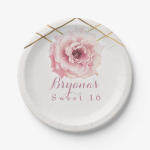Pink & Gold Floral Glam Bridal Shower Custom Party Paper Plate