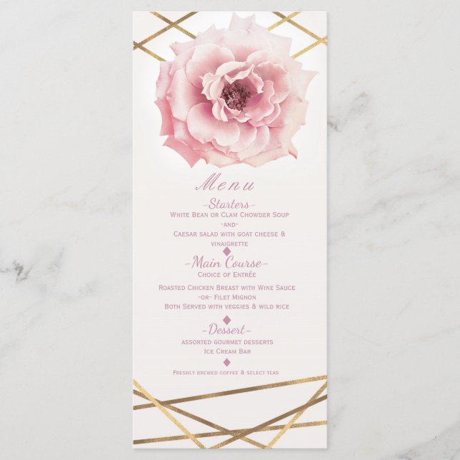 Pink & Gold Floral Glam Bridal Shower Party Menu (Front)