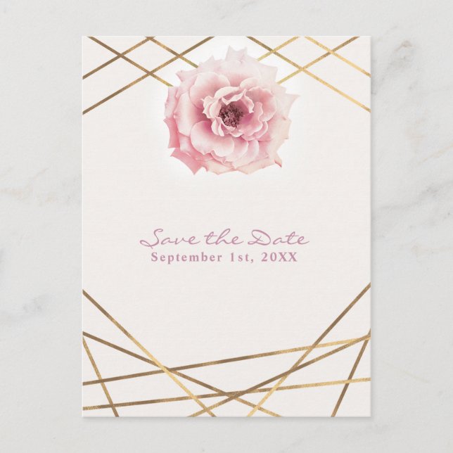 Pink & Gold Floral Glam Party Save the Date Announcement Postcard (Front)