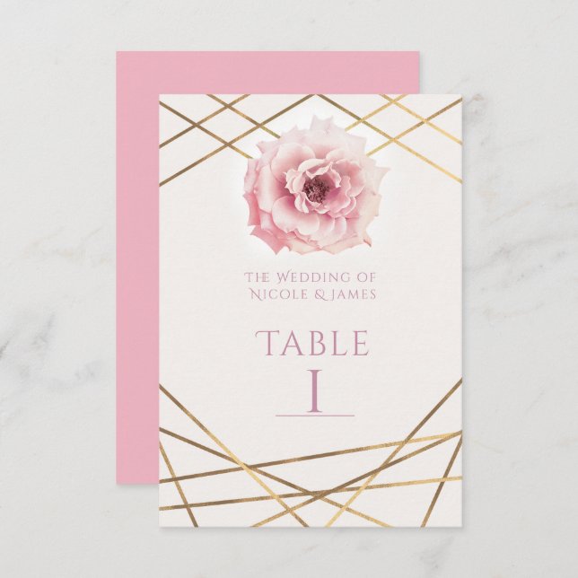 Pink & Gold Floral Glam Party Table Number Card (Front/Back)