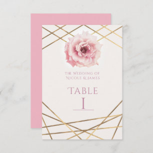 Pink & Gold Floral Glam Party Table Number Card